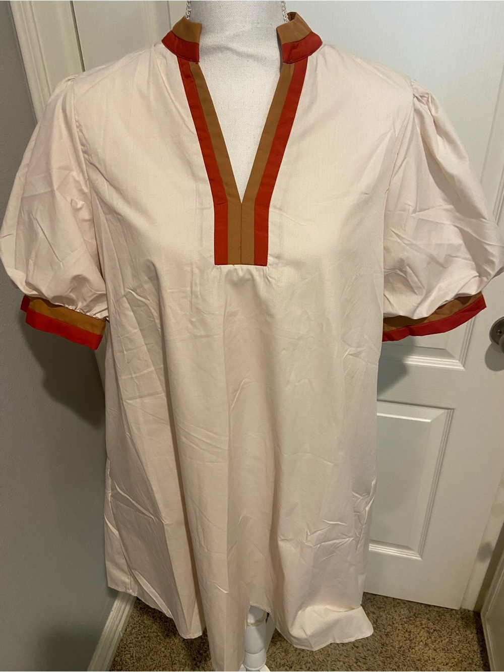 entro Cream Tunic Dress with Rust and Tan Trim